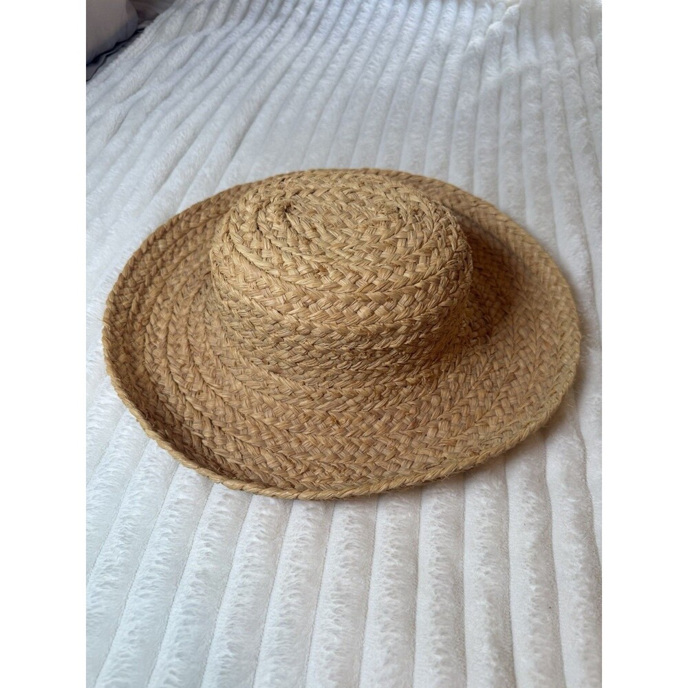 Helen Kaminski Handmade Raffia Sun Straw Hat Wide Brim Natural Tan